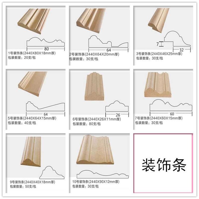 橱衣柜平开门外压装饰线条免漆吸塑高密度L板边框收口木线镶嵌造