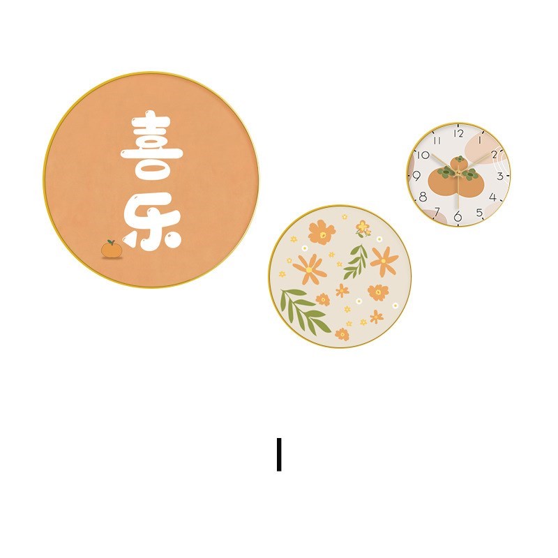 柿柿如意餐厅挂画时钟2022新款圆形壁L画温馨墙画系饭厅装饰画图片