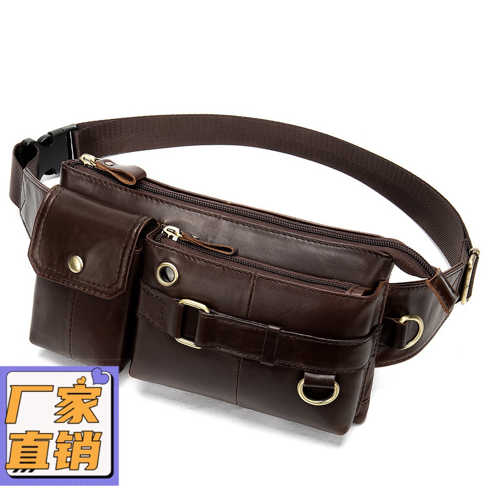 皮具头层牛皮男腰包休闲复古多功能胸包手机包男胸挂包gd05