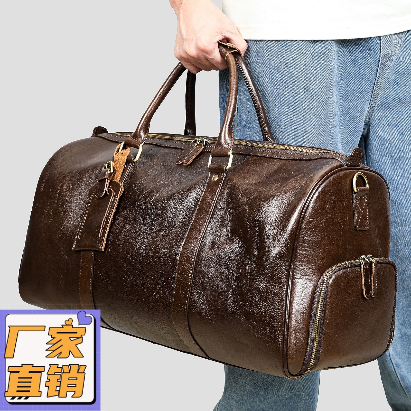真皮行李包植鞣皮高级感复古旅行袋独立鞋仓头层牛皮旅行包gd02