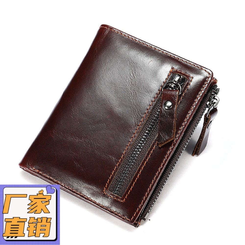 男士真皮零钱包复古休闲竖款钱包头层牛皮美金夹wallet潮gd46