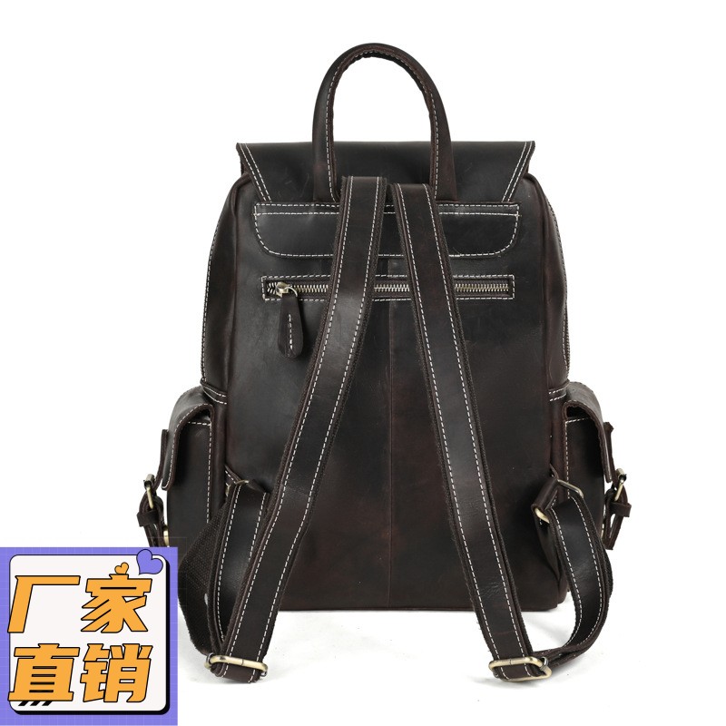 疯马皮男士双肩背包真皮休闲户外双肩包头层牛皮旅行背包男gd63