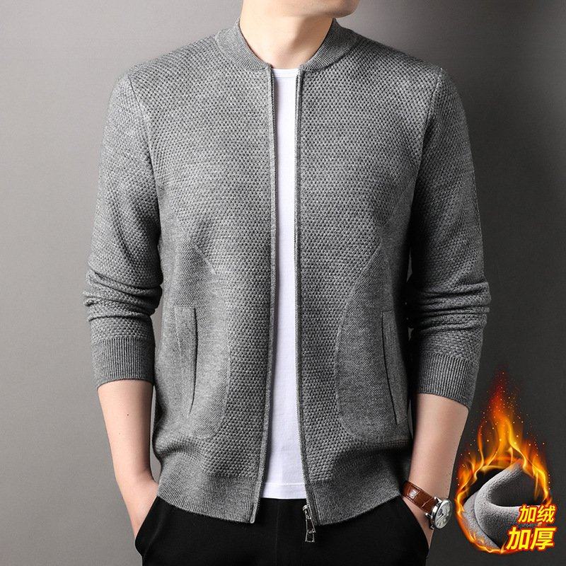 夹克式针织衫外套男士2025春秋新款棒球领蜂窝纹毛衣休闲拉链EC02