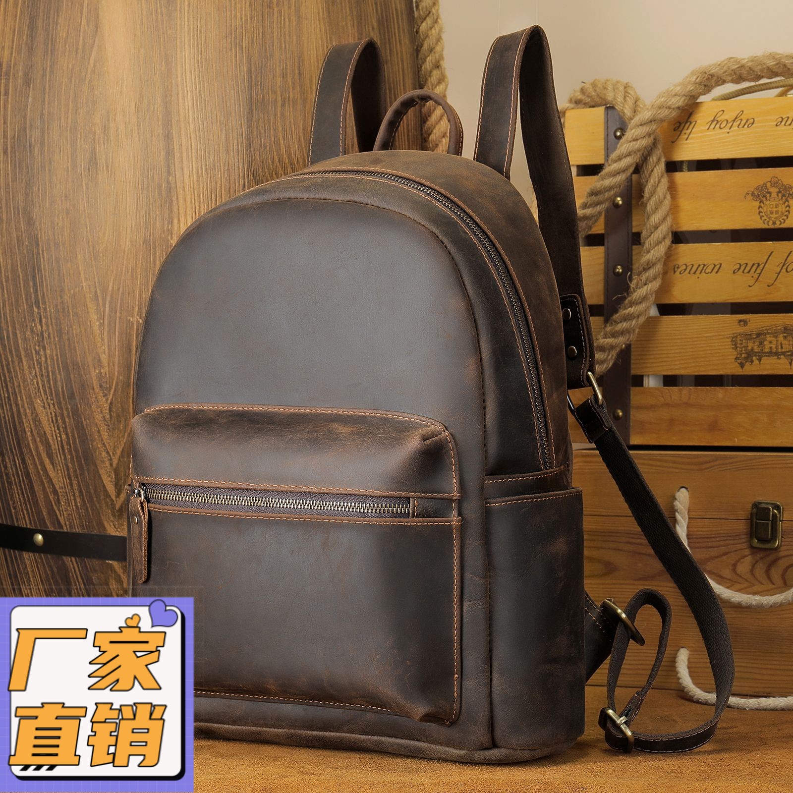 真皮复古男士双肩包疯马皮大容量休闲户外背包书包gd02