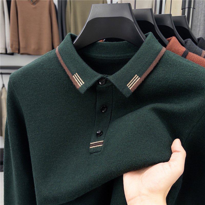 2025年新款翻领毛衣男装秋冬季中老年加厚保暖内搭针织打底针EC27