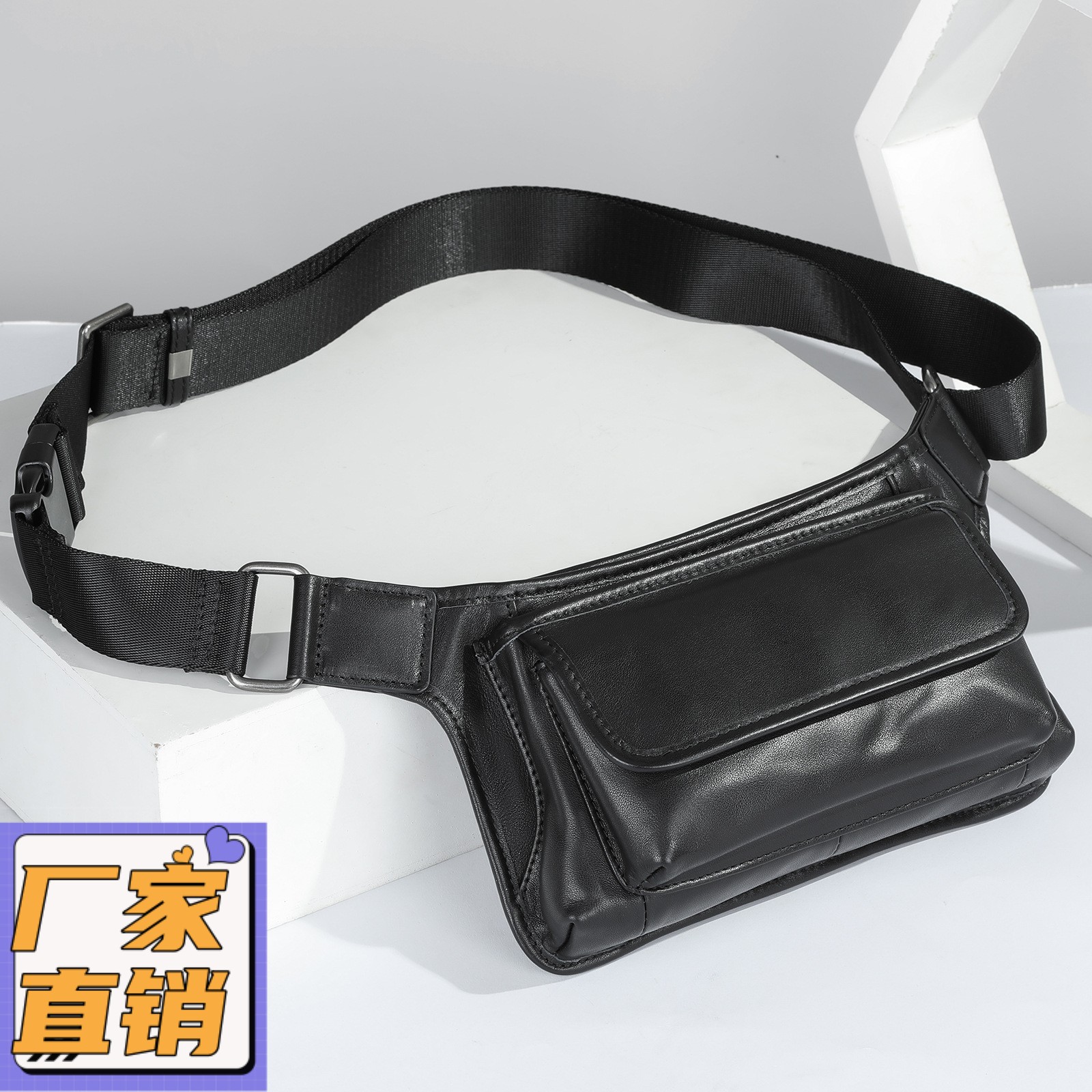 新款真皮男士胸包头层牛皮斜挎包纯手工车缝线伸缩提把腰包gd45