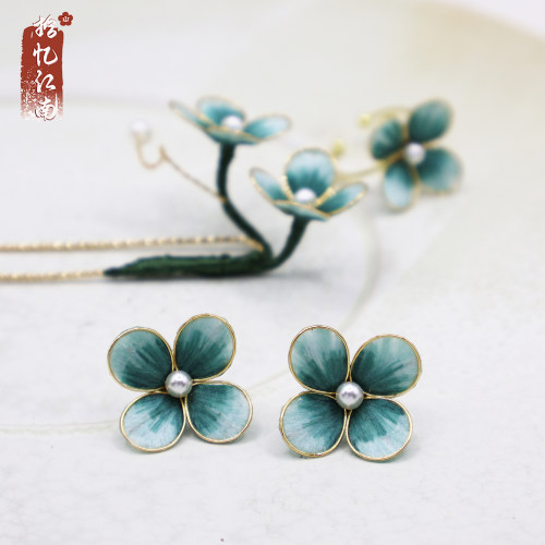 拾忆江南手工绒花饰品耳钉发钗花