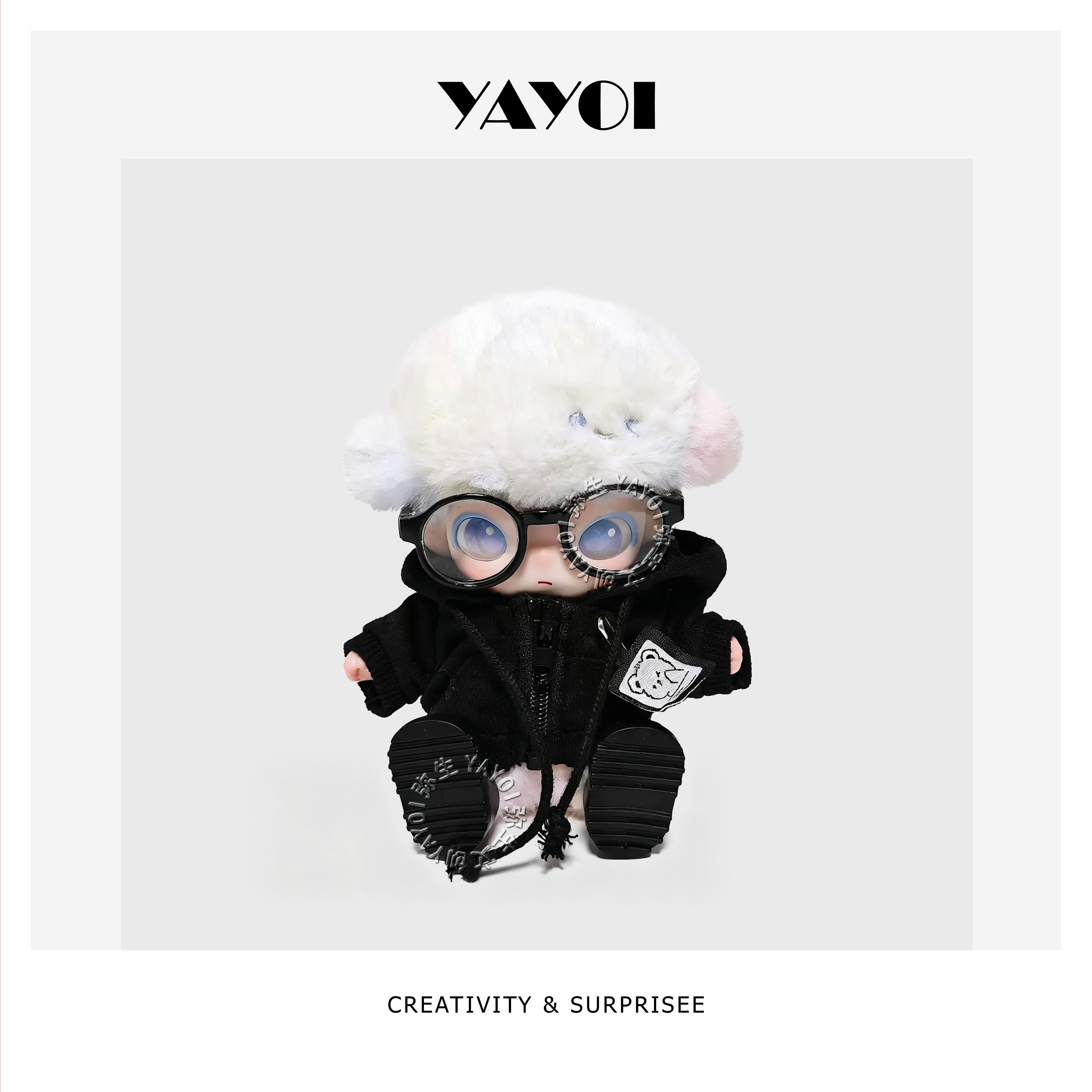 仅娃衣】dimoo新生日记娃衣黑色拉链外套卫衣搭配小眼镜公仔套装,模玩/动漫/周边/娃圈三坑/桌游,棉花娃娃/毛绒玩具娃衣,淘宝优惠券,粉丝福利购,淘宝优惠卷