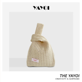 简约休闲纯色洞洞款 手机水桶包饭盒袋托特包 针织袋女编织手拎装