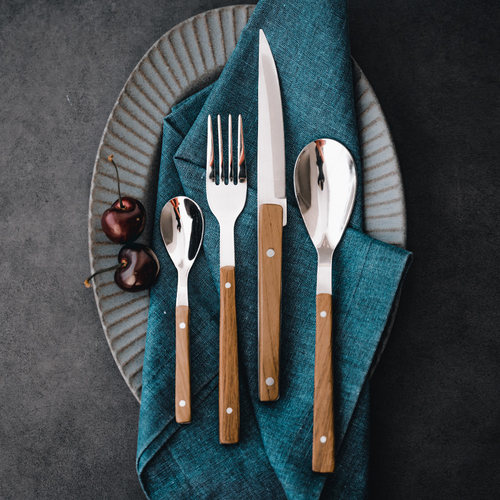 西班牙comas不锈钢r西餐刀西餐餐叉蔷薇木欧式西餐餐具家用汤匙