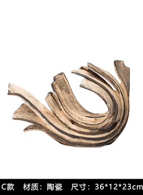 新中式复古侘h寂风海浪花雕塑民宿酒店走廊玄关陶瓷艺术装饰品摆