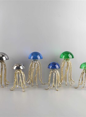 北欧创意水晶水母金属海洋艺术主题摆件客厅玄关样U板间家居装饰