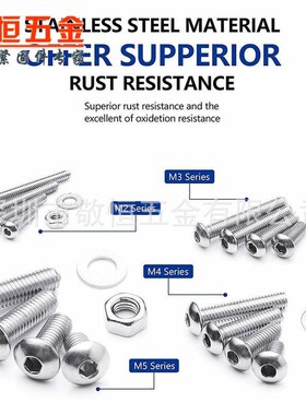 880pcsM2 M3 M4q M5 外贸不锈钢304 盘头内六角螺丝螺母组合套装