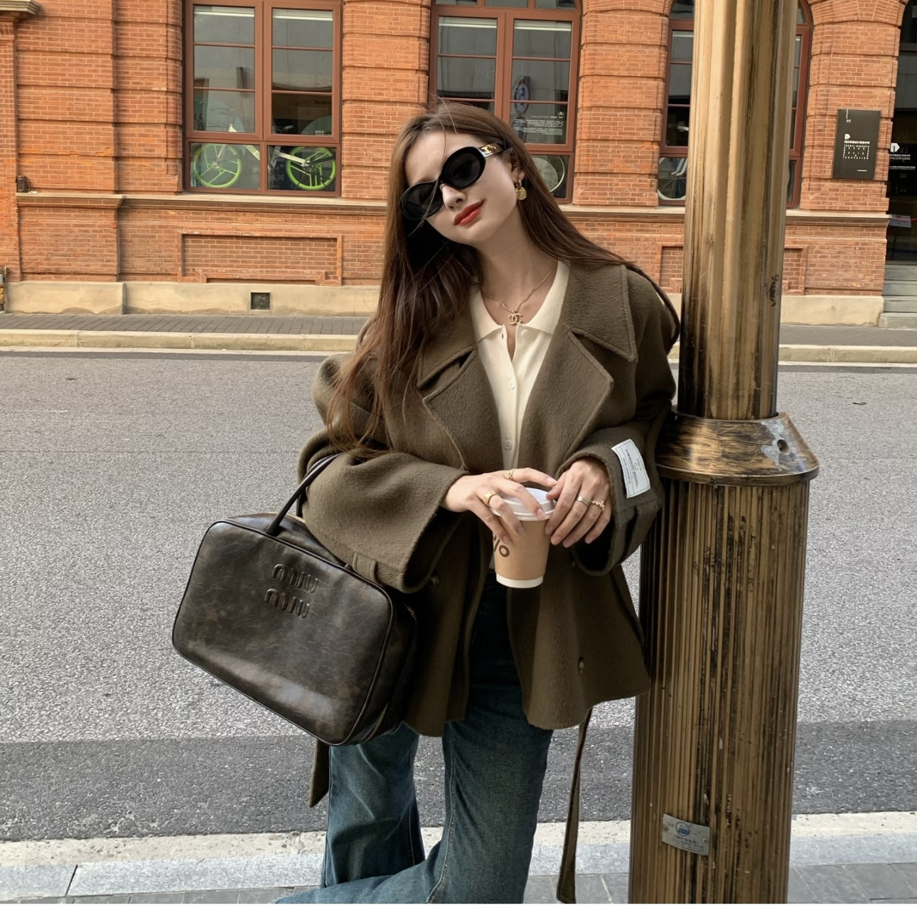 莫希MXON 韩版宽松 jian约知性双面羊毛大衣女秋冬短中长款外套