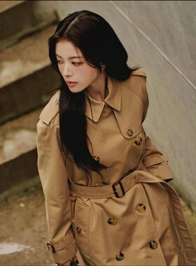 莫希MXON 原单Y做工 嘎巴甸全棉b滑铁卢风衣女长款外套黑色秋新款