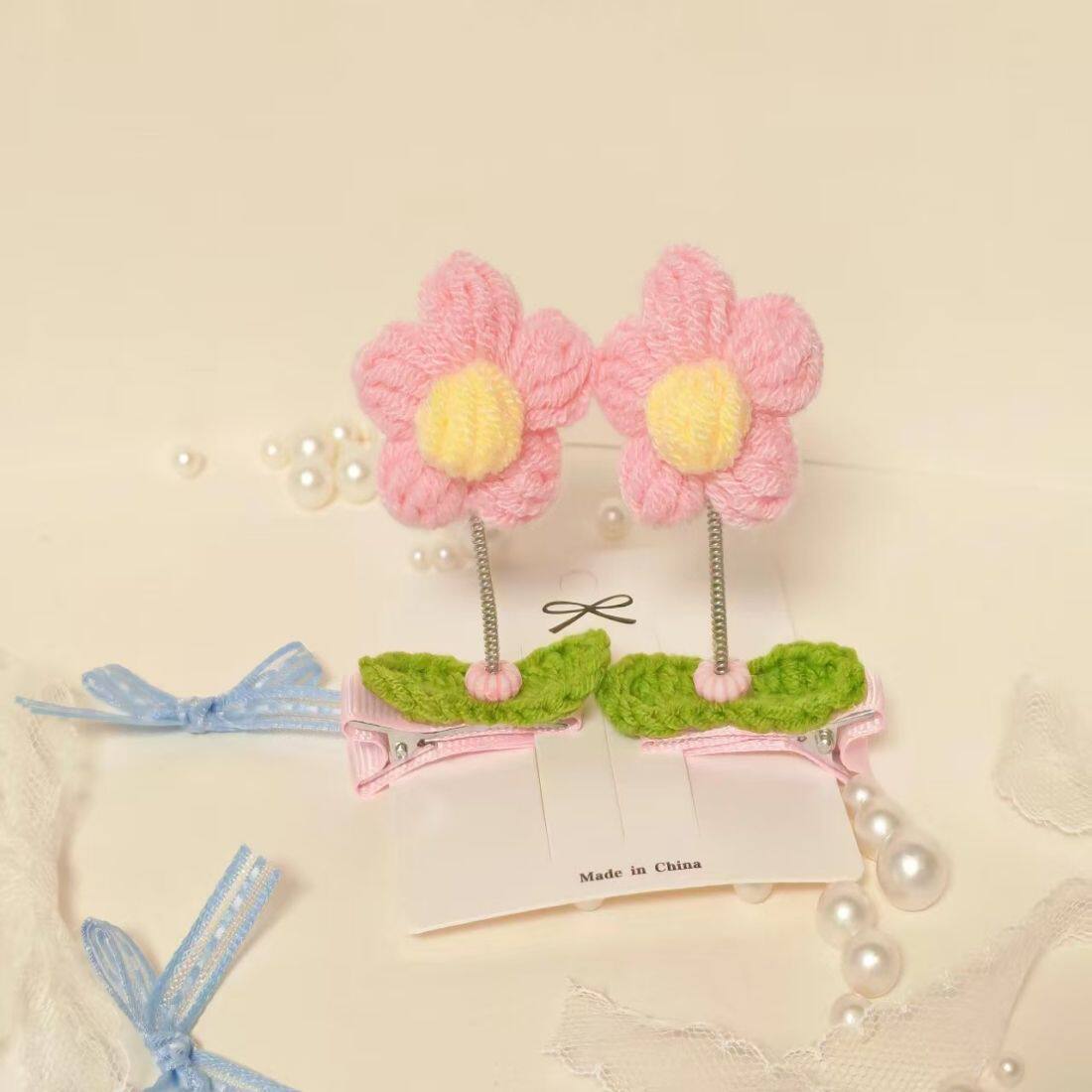 韩版泡芙花弹簧摇摇夹成品婴幼儿发夹超萌全包天线宝宝编织发饰