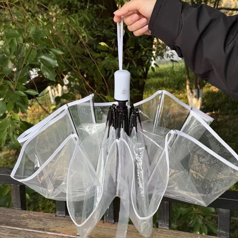 ins风商务长柄透明雨伞简约网红款男女情侣自动透明遮阳雨伞