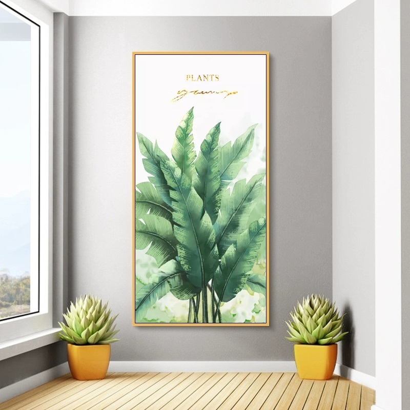 北欧风格绿植玄关装饰画r客厅竖版过道走廊挂画现代简约植物墙壁图片