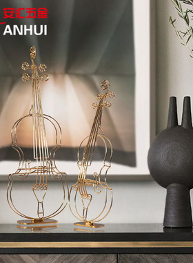 欧式简约创意小提琴摆件现代家居创意风格设N计客厅样板房软装饰