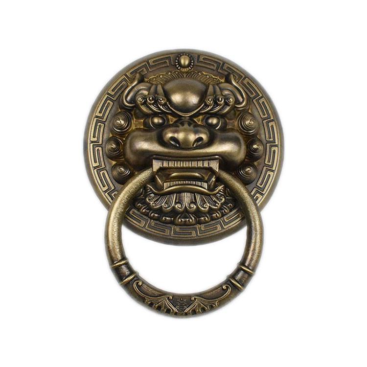 #纯铜兽头门环免打m孔仿古大门拉手大拉把粘贴麒麟头狮子头虎头把
