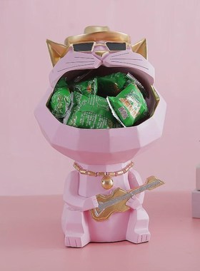 轻奢创意家e居玄关鞋柜客厅茶几入门装饰品钥匙果盘猫收纳摆件