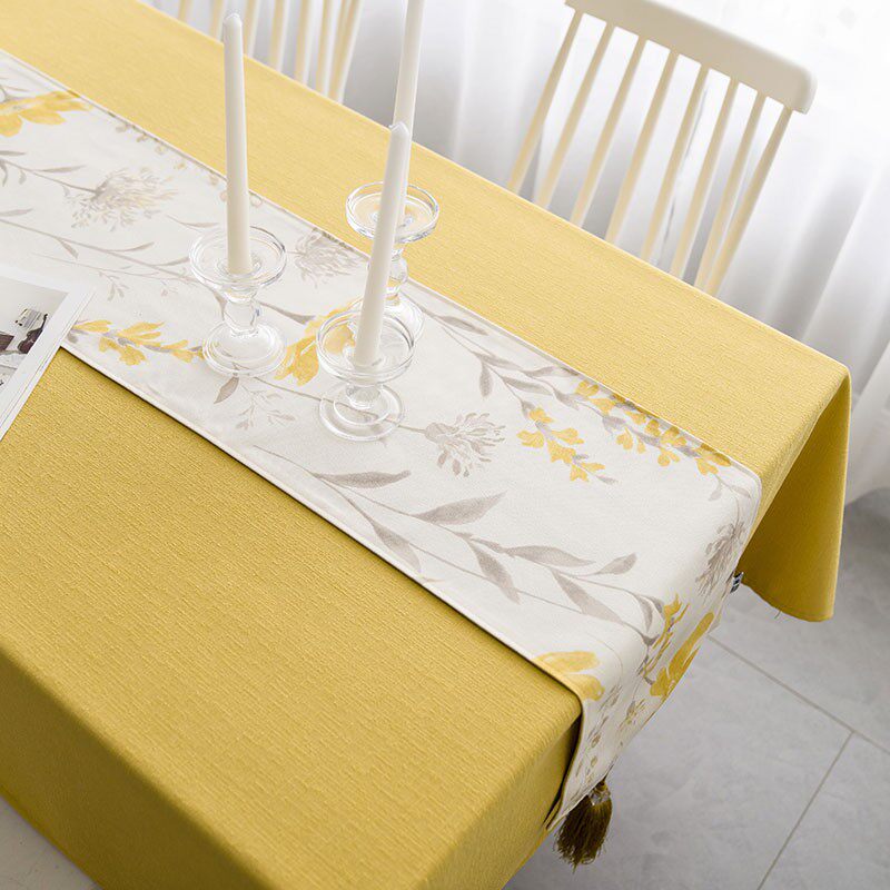 美式餐桌桌布桌旗田园风q2021年新款桌布K高级感轻奢台布黄色长方