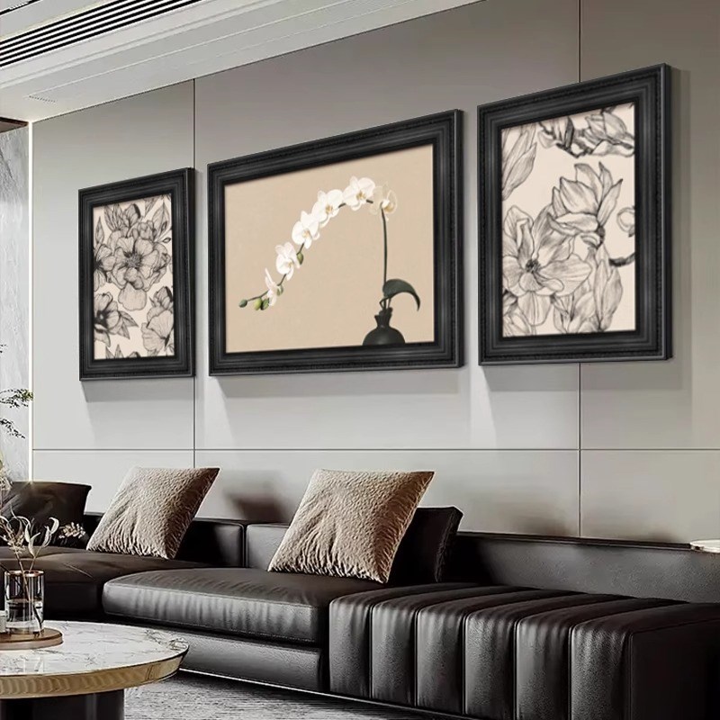 《蝴蝶兰》中古风沙发背景墙装饰C画法式复古客厅三联挂画高级感图片