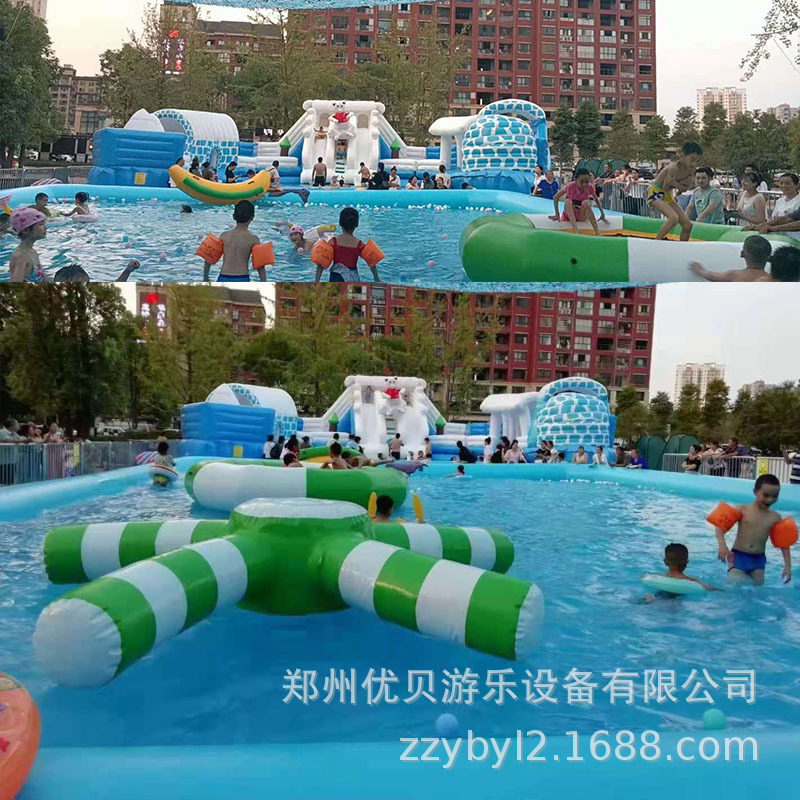 儿童充气水池广场公园发光船冰雪水滑梯钓鱼池摆地摊夜市充气城堡