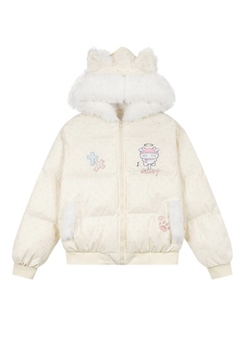 GSGF原创设计波点猫咪毛领立耳连帽棉服外套女保暖可爱百搭面包服