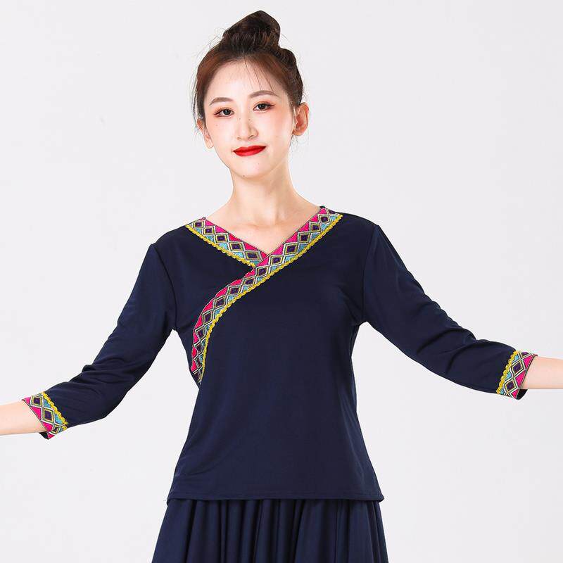 大摆裙舞蹈服新款藏族半身裙藏式长女练功上衣广场舞演出服练习裙