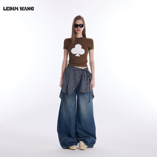 一片式 新款 叠穿搭片撞色半身裙配饰 WANG格子屁帘女2026春季 LEDIM