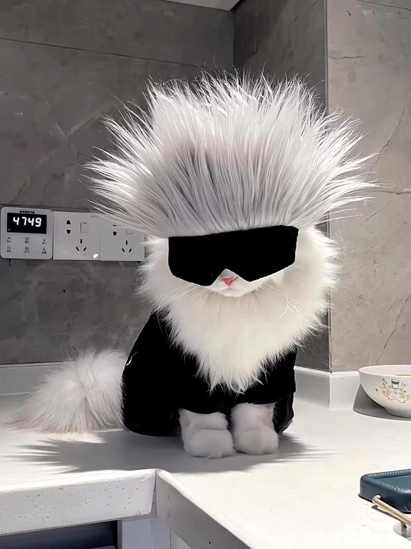 宠物cos五条悟猫咪头套变装假发潮酷造型头饰眼罩公猫帅气帽子ins