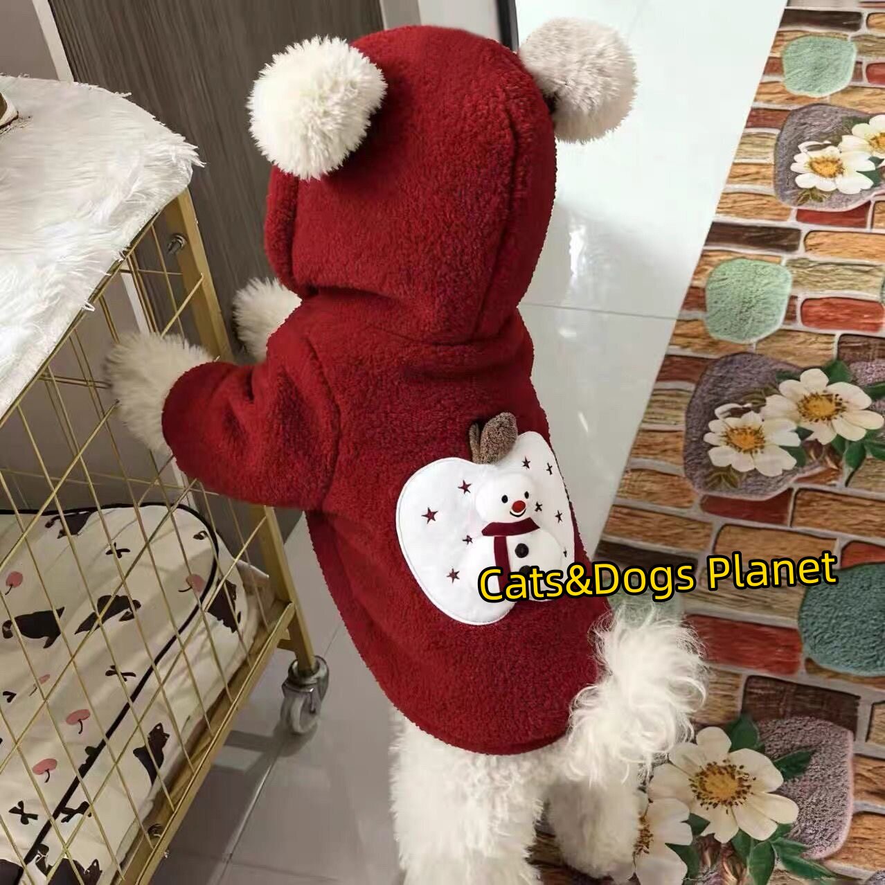 秋冬圣诞宠物连帽羊羔绒保暖卫衣图片