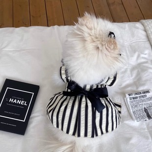 狗狗衣服猫咪公主裙宠物条纹蝴蝶结黑白春夏薄款吊带连衣裙防掉毛