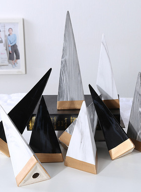 创意简约三角形陶瓷摆件 三棱锥工艺品H  北欧家居样板房软装饰品