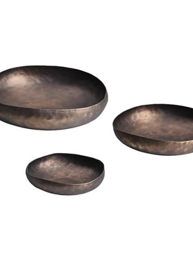 轻奢手工锤纹圆形水果盘茶几侘寂极简家居客厅O样板间桌面软装托