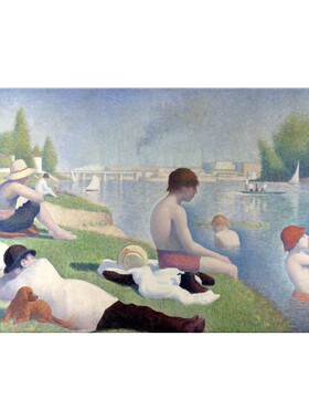 安涅尔浴场乔治修拉艺术装饰画北D欧美式浅蓝色清新护眼小众文艺