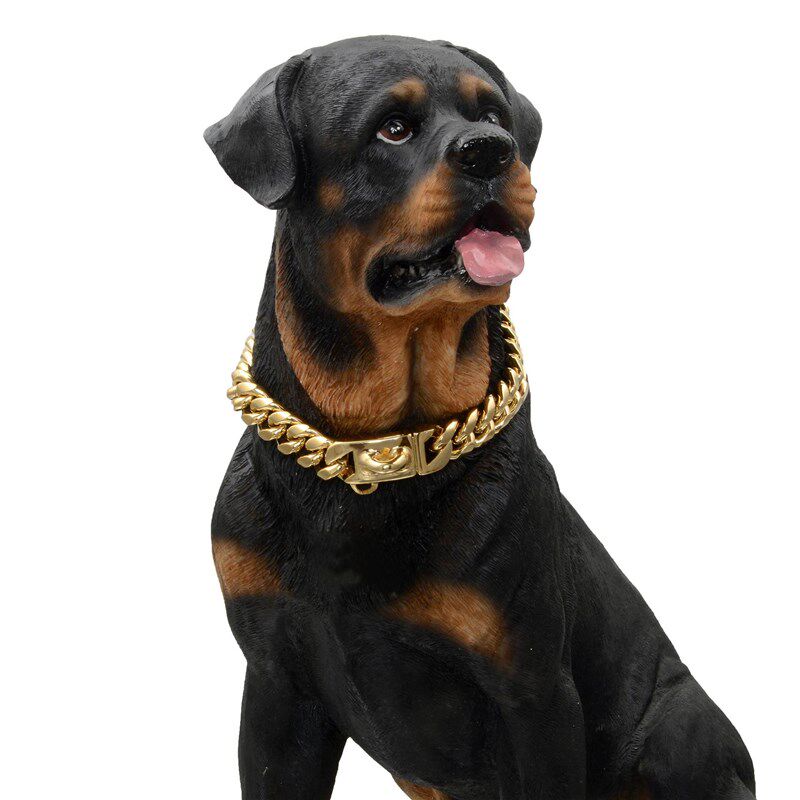 不锈钢土豪金狗链子狗项圈脖w套牵引绳中大型犬定制化狗牌法斗恶