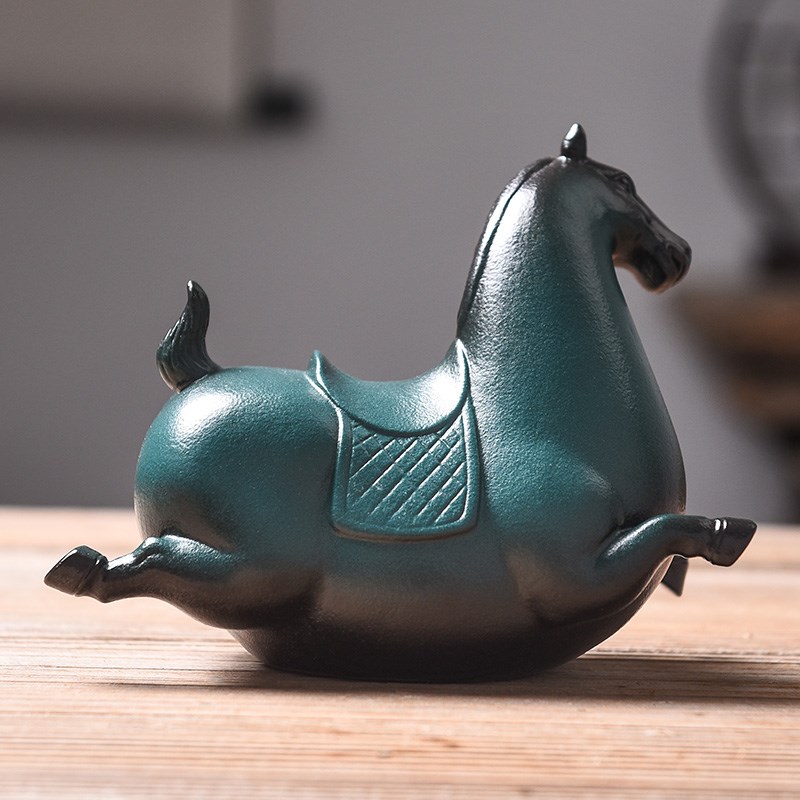 茶宠摆件精品可养可爱唐t马办公桌面创意白瓷茶具动物工艺客厅饰