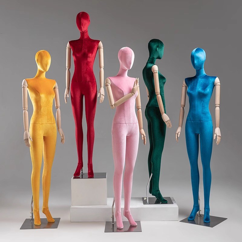 服装店平肩丝绒模特道具女x全身人台橱窗彩色假人偶模型展示架