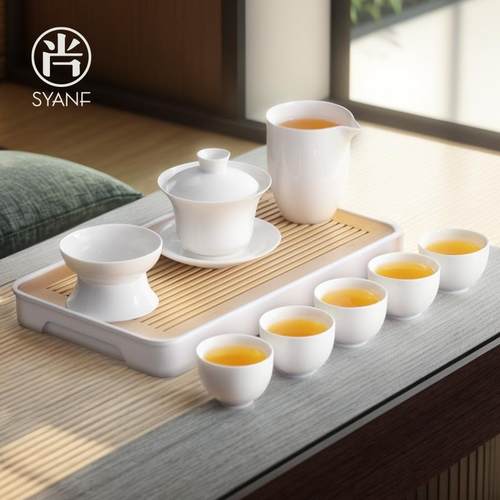 功夫茶具套组2025新款羊脂玉瓷轻奢高档家用泡茶白瓷盖碗茶壶茶杯