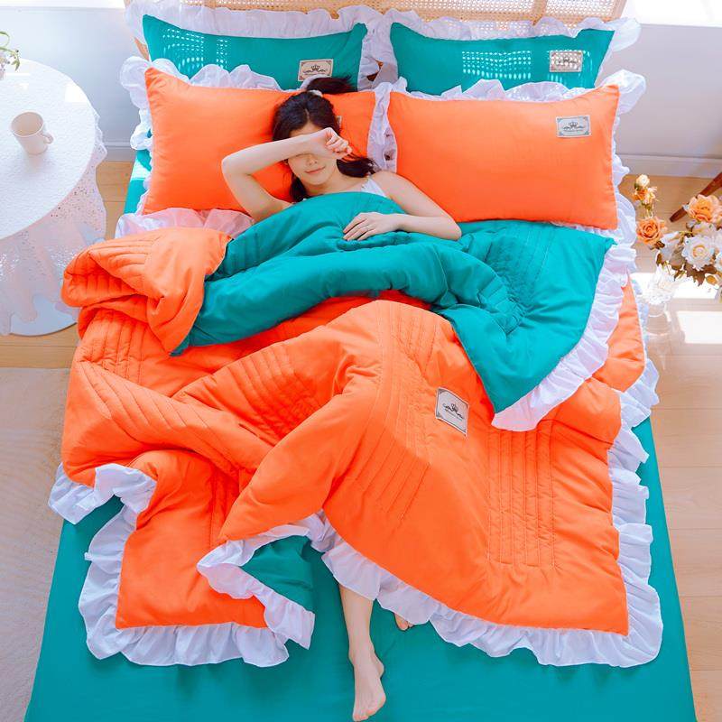 韩版花边夏凉被四件套水洗棉夏被空调被三件套单双人薄被子可机洗