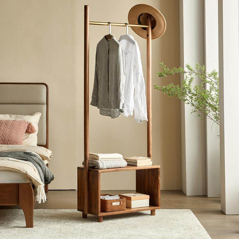 yamoo北美黑胡桃木衣帽架北欧简约全实木储物落地挂衣架卧室衣架