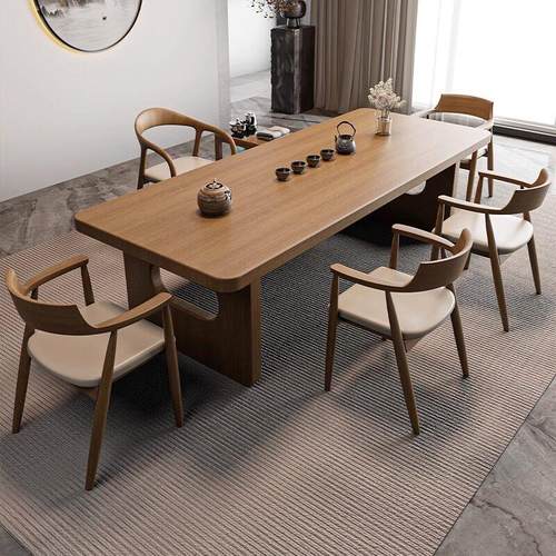 新中式原木大板茶桌椅组合客厅家用茶台简约办公室喝茶实木泡茶桌