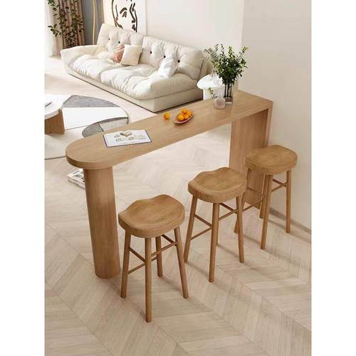 北欧实木吧台桌家用客餐厅隔断桌靠墙阳台吧台长条桌高脚桌椅组合