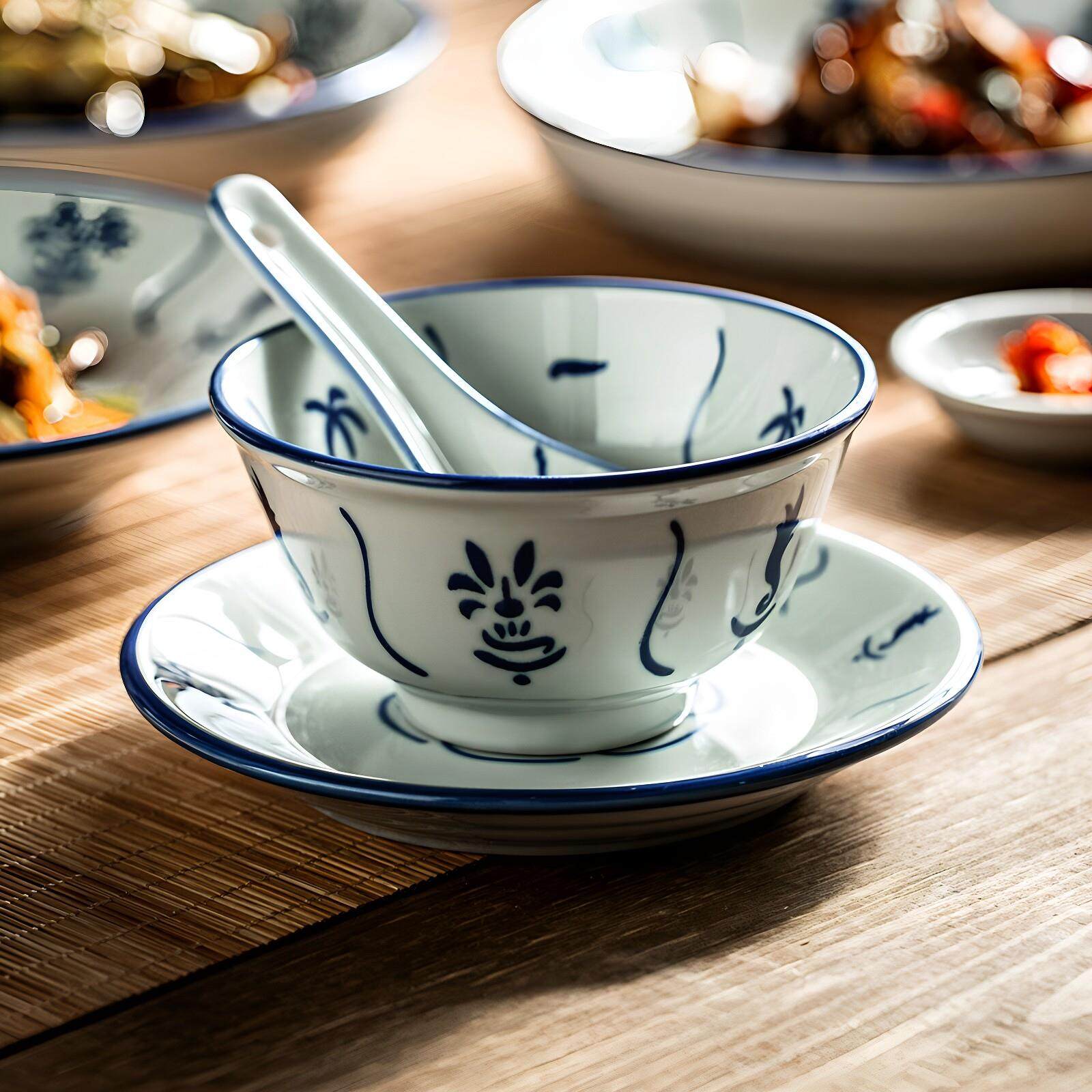 糖水店专用甜品碗老式青花碗吃饭碗漂亮餐具碗碟勺三件套碗碟套装,厨房/烹饪用具,配菜/备菜盘,淘宝优惠券,粉丝福利购,淘宝优惠卷