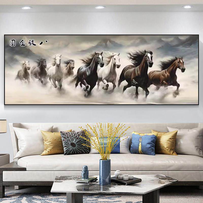 5d钻石画满钻2025新款马到成功客厅简约现代八骏全图点贴钻十字绣