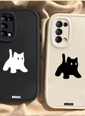 OPPOReno5/6/7/8/9系列手机壳5K5Z新款6Z硅胶7SE全包56789Pro/Pro+可爱Pro+爆款高级卡通网红情侣款黑白猫
