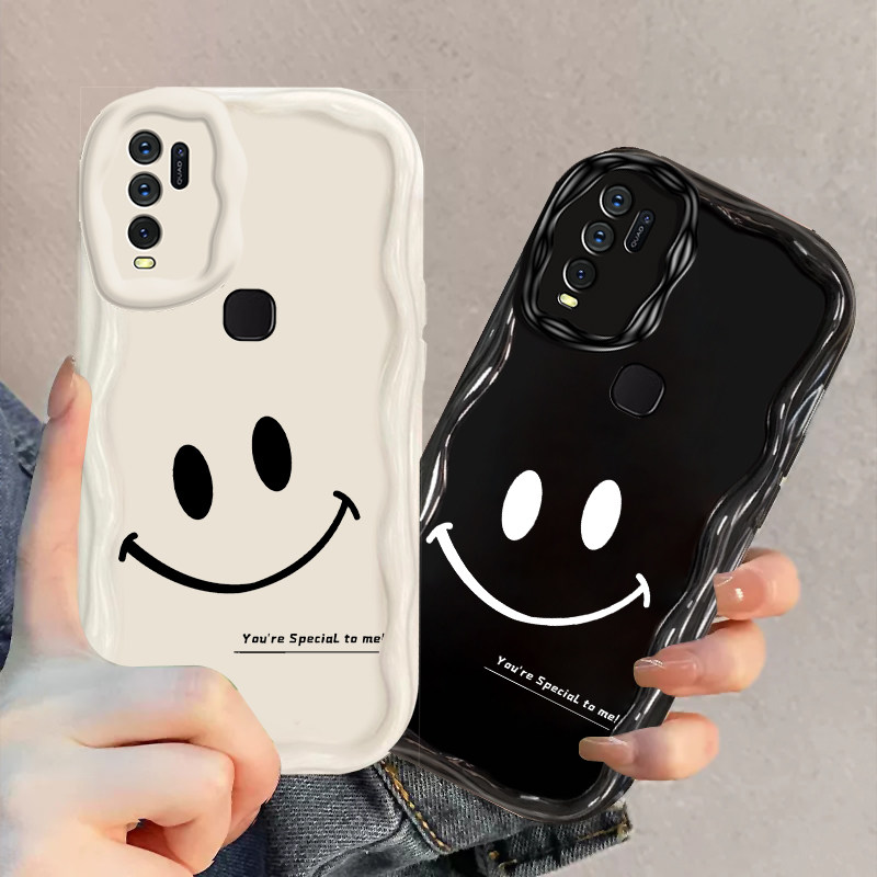 适用VIVOY50手机壳Y50T新款Y51s奶油纹Y52S/T全包防摔Y53S/T可爱时尚Y54s高级Y55s情侣Y55T经典创意黑白笑脸