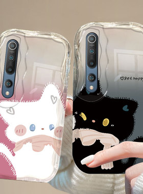 小米10新款10S手机壳10Tlite奶油纹小米11全包11青春活力版防摔11pro高级POCOM3Pro/M4pro经典情侣款甜心猫咪